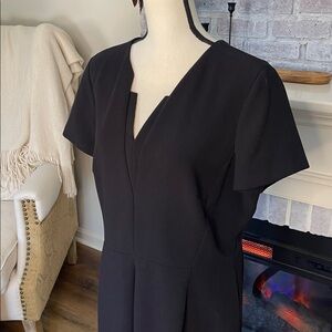 Tahari Arthur S Levine Black Short  Sleeve notched V Neck Career Dress Size 16